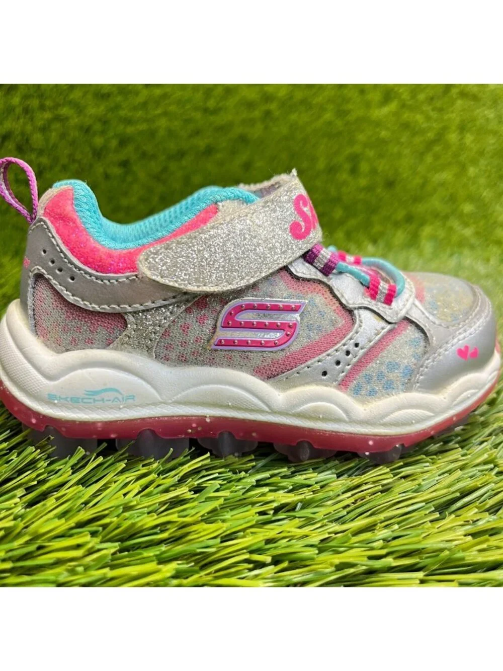 Skechers Skech Air Bungee Toddler Size 5C Silver Pink Athletic Shoes Sneakers